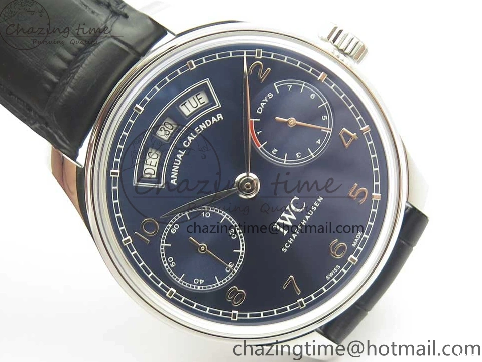 MIROTIME 0316 Portuguese Real PR Real Annual Calendar IW503502 ZF 1:1 Best Edition Blue Dial on Black Leather Strap A Breathable 7152